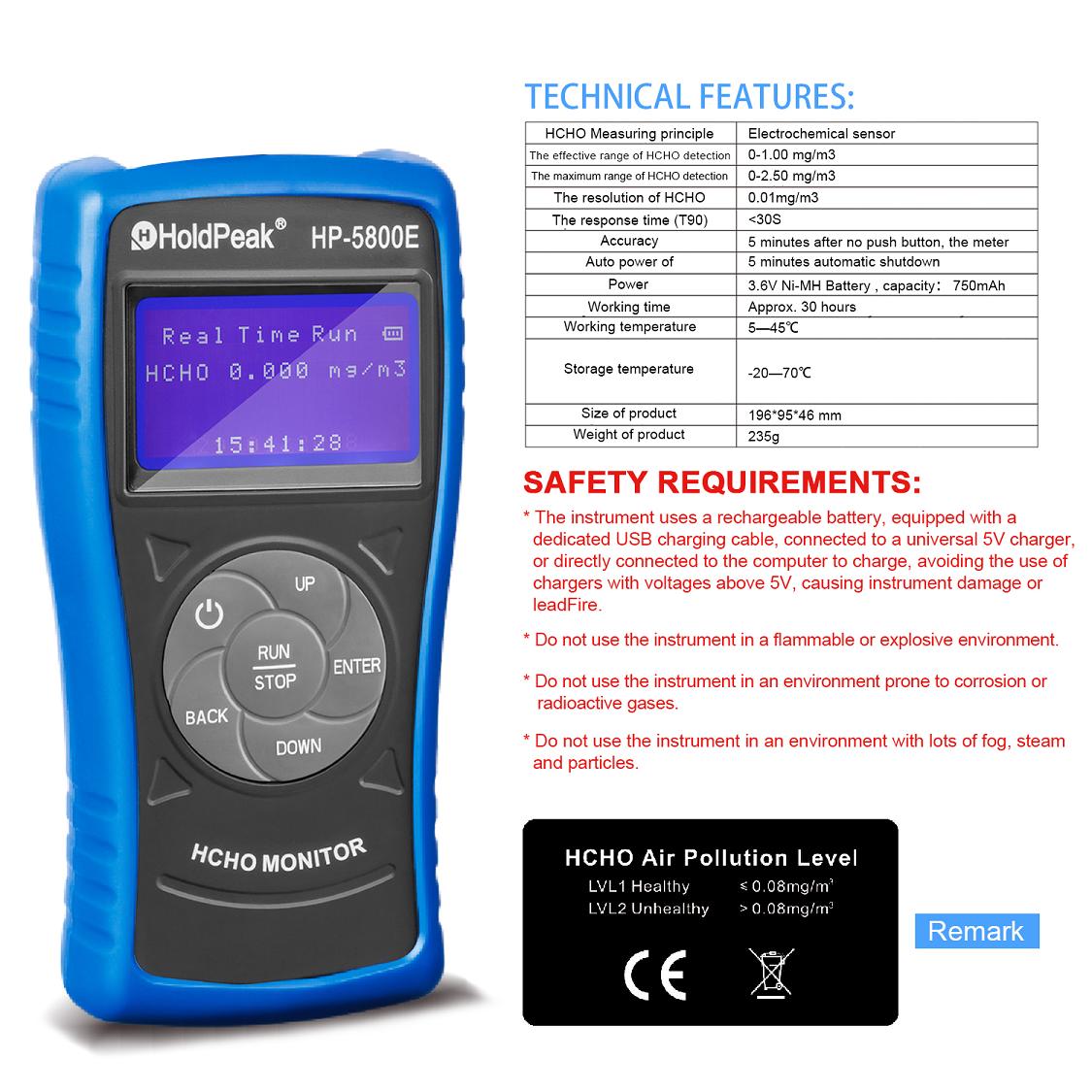 HoldPeak gas portable pollution monitor manufacturers for hotel