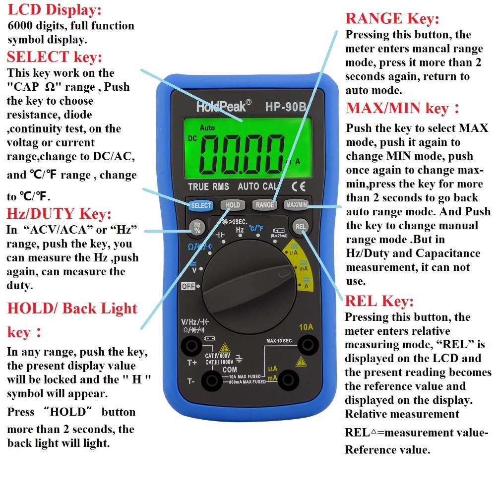 HoldPeak frequency digital multimeter for electronics Supply for measurements-1