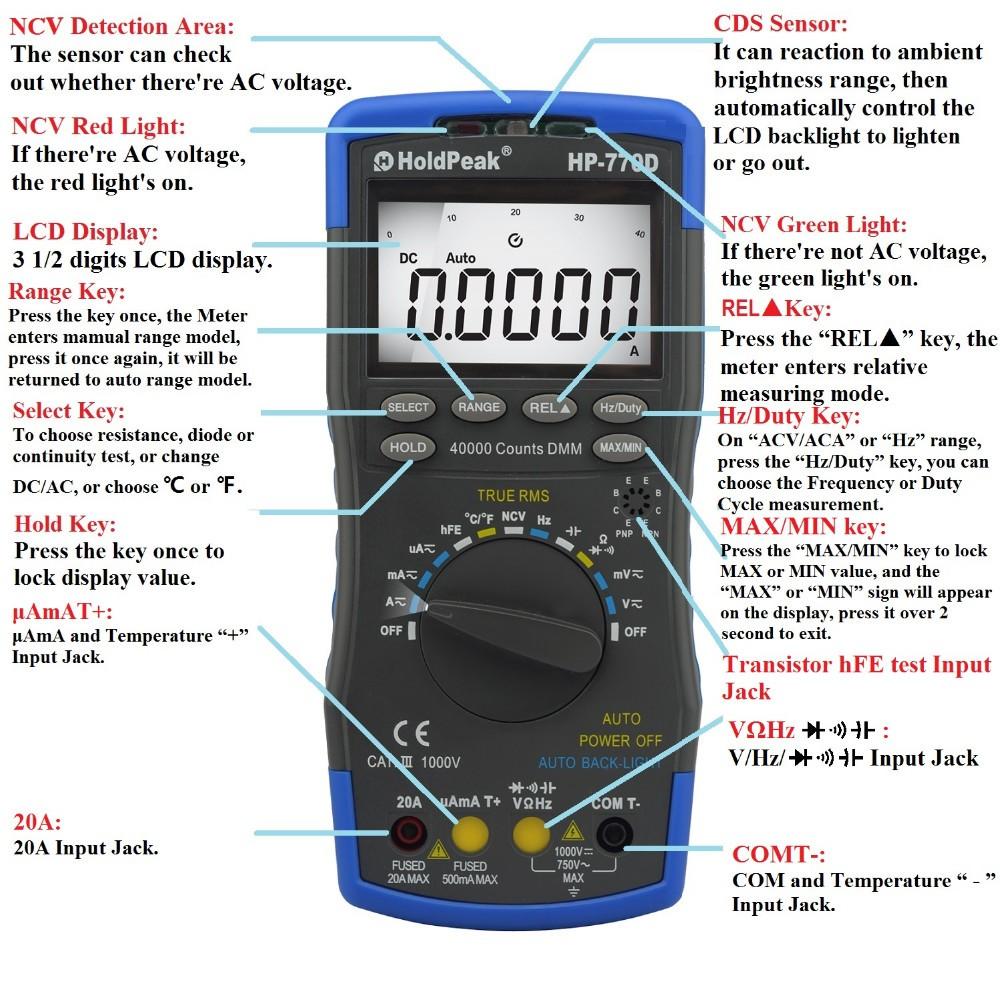 HoldPeak Top digital voltmeter and ammeter circuit company for testing-1