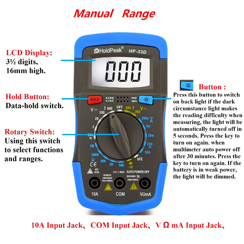 HoldPeak voltage digital multimeter description manufacturers for testing