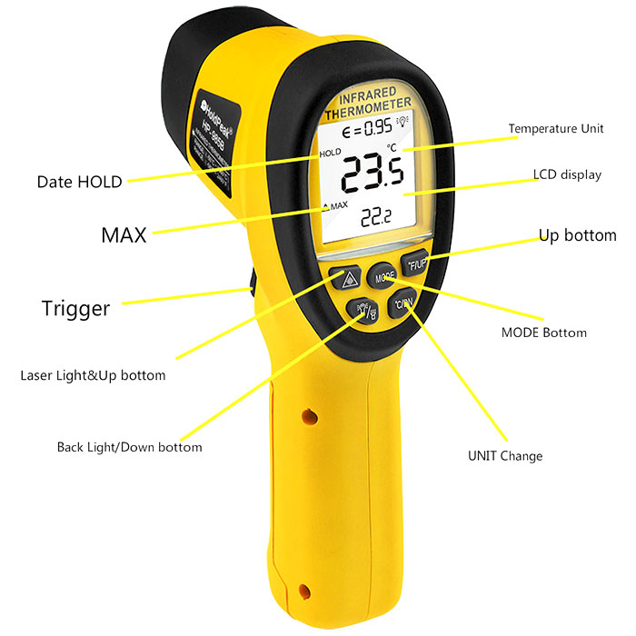 product-Temperature Range -50℃~800℃ IR Thermometer HP-985C-HoldPeak-img