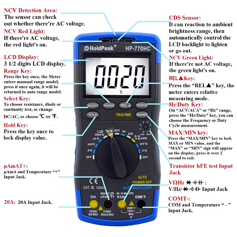 HoldPeak current auto multimeter tester manufacturers for measurements